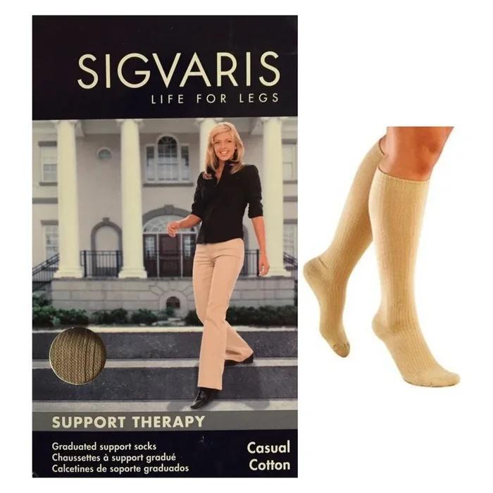 146C Casual Cotton Calf, 15-20mmHg, Women’s, Size A, Khaki