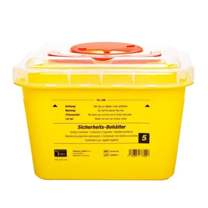 5 Litre Teqler Yellow Sharps Bin