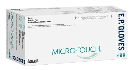 Ansell Micro-Touch E.P. Exam Glove Small NonSterile Latex Extended Cuff Length Fully Textured Ivory Chemo Tested – 9203
