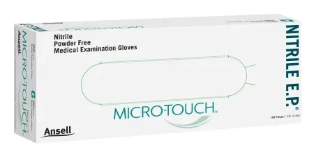 Ansell Micro-Touch Nitrile E.P. Exam Glove Medium NonSterile Nitrile Extended Cuff Length Textured Fingertips Blue Chemo Tested – 6034052