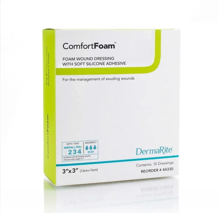 ComfortFoam Silicone Dressing without Border, 3″ x 3″
