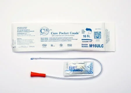Cure Medical Cure Pocket Cath Urethral Catheter Coude Tip Lubricated PVC 16 Fr. 16 Inch – 16ULC