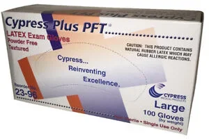 Cypress Plus PFT Latex Exam Gloves NonSterile – Large (100 Count)