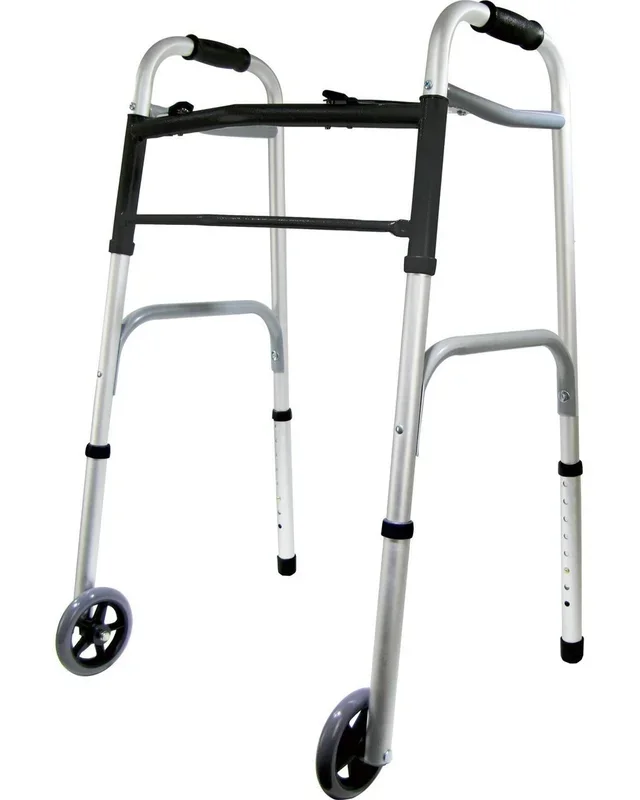 Deluxe 2-Button Folding Walker with 5″ Wheels