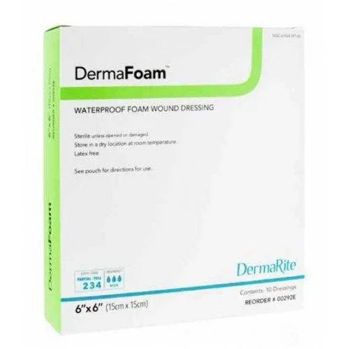 Dermarite DermaFoam™ Waterproof Foam Wound Dressing, without Border, 6″ x 6″