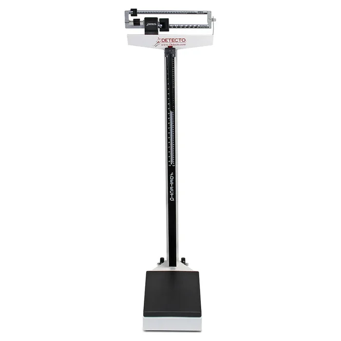 Detecto Eye-Level Physician Scale with Height Rod and Wheels – White, 440 lb x 4 oz / 200 kg x 100 g