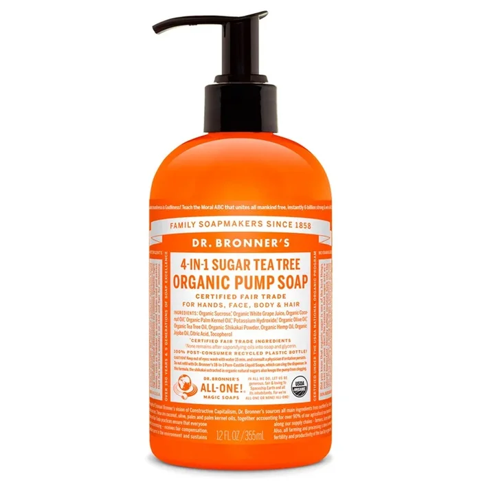 Dr. Bronner’s Sugar Tea Tree Organic Pump Soap (12 oz) #29356