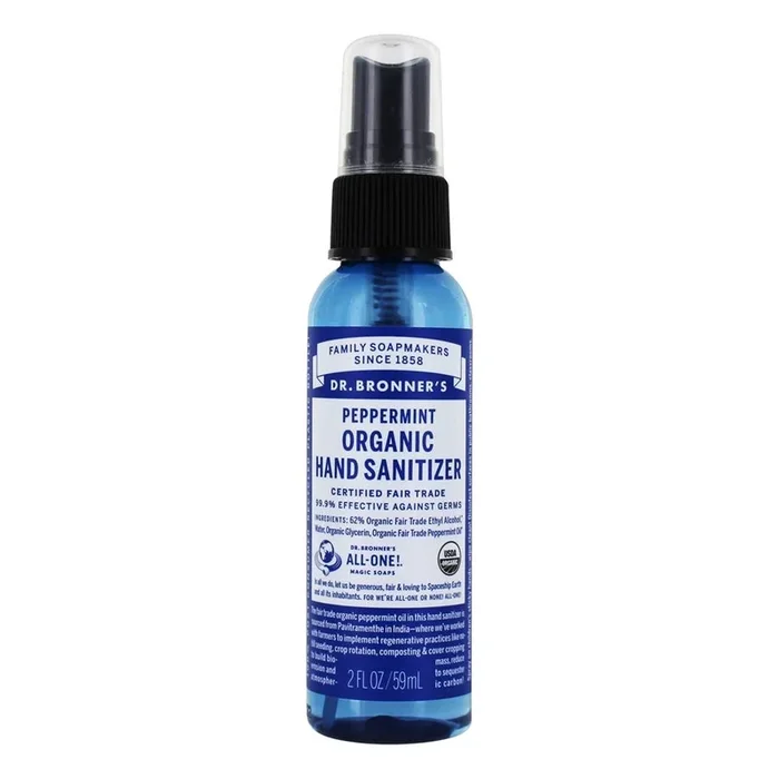 Dr. Bronners Certified Organic Body Care Peppermint Organic Hand Sanitizing Spray 2 Fl. Oz