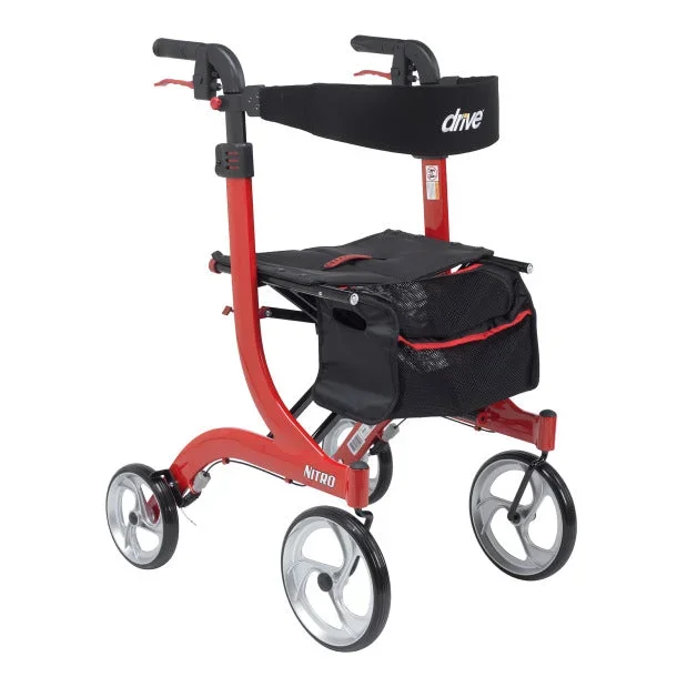 Drive Medical Nitro Euro Style Rollator Walker, Tall Height, Red