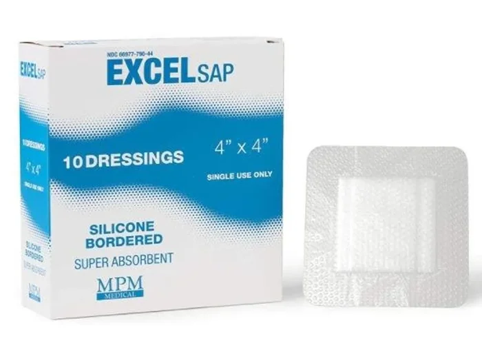 Excel SAP Super Absorbent Dressing with Silicone Border, 4″ x 4″