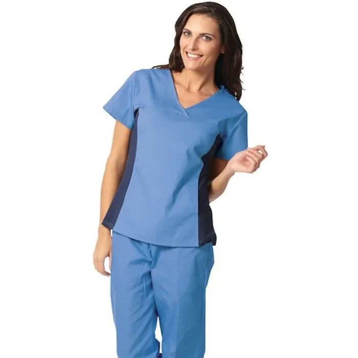 Fashion Seal Uniforms Scrub Shirt 2X-Large Ceil Blue / Navy 1 Pocket Short Set-In Sleeves Female – 7541-2XL