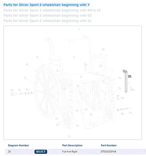 Full Arm Assembly for Drive Silver Sport Right 1ea