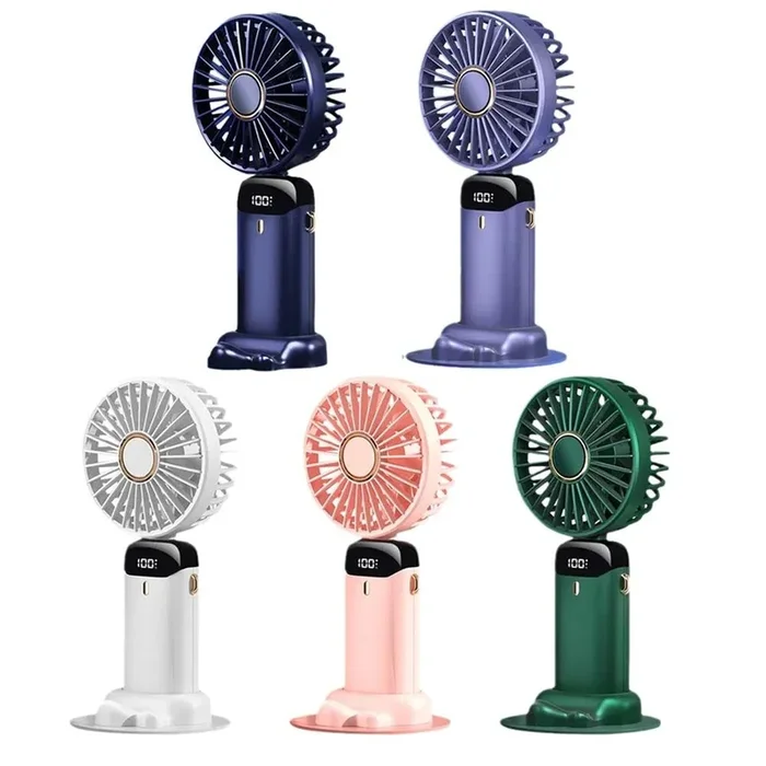 Handheld Portable Rechargeable Mini Fan, USB Fold Office Desktop Multifunctional Double Battery 3000mAh Electric With Neck Lanyard