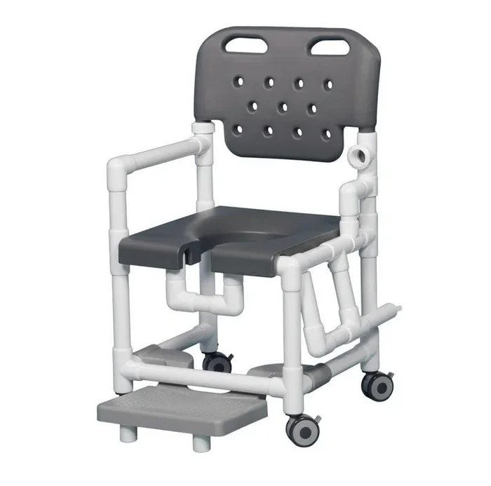 IPU Elite Rolling PVC Shower Chair Commode with Footrest and Left Drop Arm