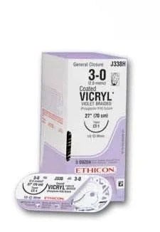 J & J Healthcare Systems Coated Vicryl Suture without Needle Braided Polyglactin 910 Absorbable Coated Size 2 – 0 54 Inch Suture – J607H