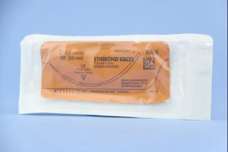 J & J Healthcare Systems Ethibond Suture with Needle Nonabsorbable Coated Green Suture Braided Polyester Size 2 20 Inch Suture 1-Needle 75 mm Length 3/8 Circle Reverse Cutting Needle – X406T