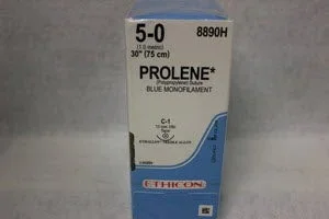 J & J Healthcare Systems Prolene Suture with Needle Nonabsorbable Uncoated Blue Suture Monofilament Polypropylene Suture Size 5-0 30 Inch Suture 1-Needle 13 mm Length 3/8 Circle Taper Point Needle – 8890H