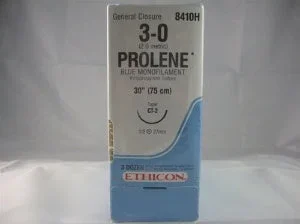 J & J Healthcare Systems Prolene Suture with Needle Nonabsorbable Uncoated Blue Suture Monofilament Polypropylene Suture Size 3-0 30 Inch Suture 1-Needle 26 mm Length 1/2 Circle Taper Point Needle – 8410H