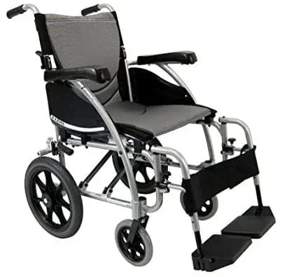 Karman S-Ergo 115 Ergonomic Transport Wheelchair with Swing-Away Footrests – Silver – 20″ Seat – Open Box