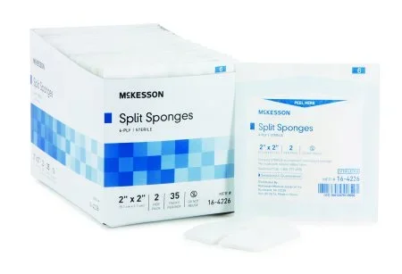 McKesson I.V. / Drain Split Dressing Poly / Rayon Blend Square Sterile