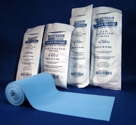 McKesson McKesson Esmark Compression Bandage 6 Inch X 3 Yard Standard Compression Self-adherent Closure Blue Sterile – 16-50609