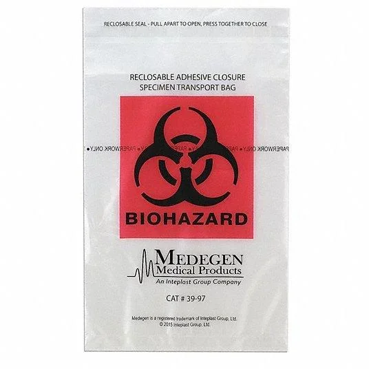 Medegen Lab Specimen Transport Bag with Zip Closure Clear/Black/Red (100 Count)
