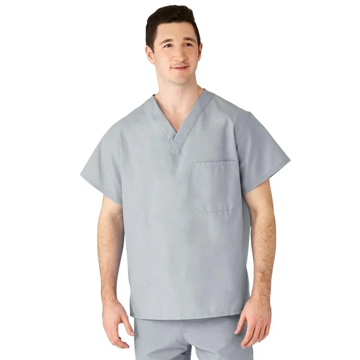 Medline AngelStat Unisex Reversible V-Neck 2 Pocket Scrub Top With Angelica – Gray