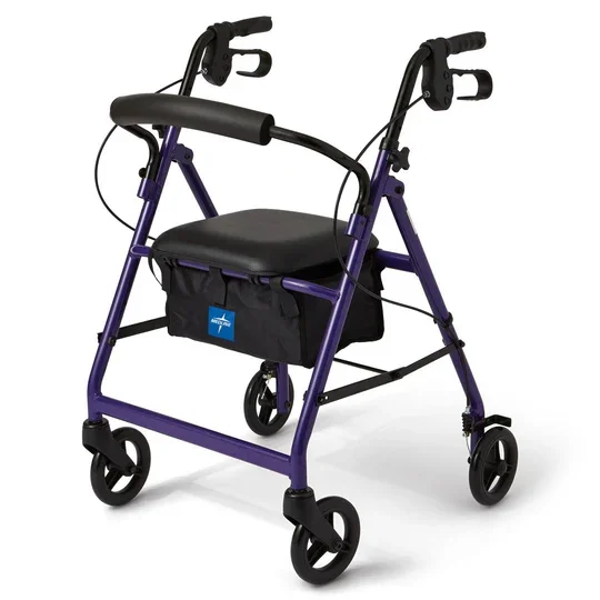 Medline Durable Aluminum Fold Up Mobility Rollator Walker with 6 Inch Wheels and Seat for Adults
