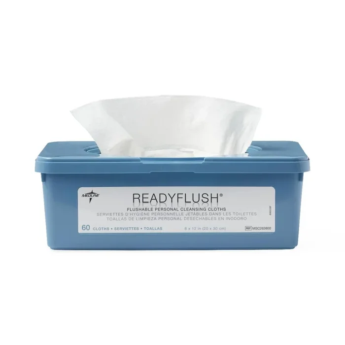 Medline ReadyFlush Biodegradable Flushable Wipes – Tub of 60 Wipes