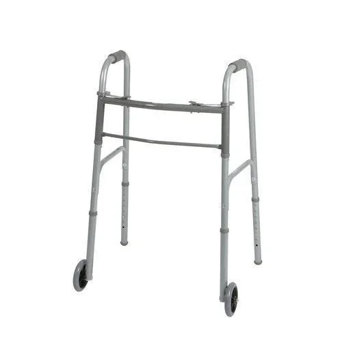 Medline Two-Button Folding Walkers with 5″ Wheels