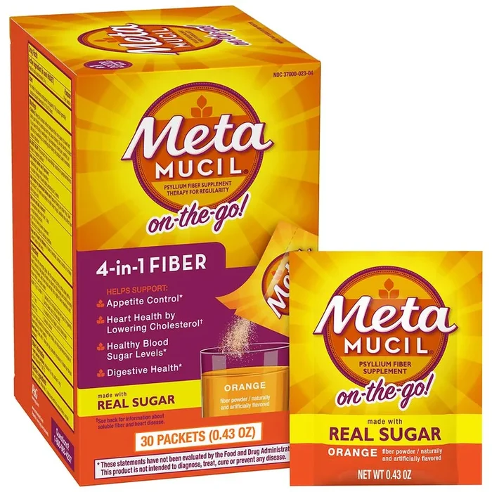 Metamucil Orange Smooth Texture Sugar real en los paquetes Go 30