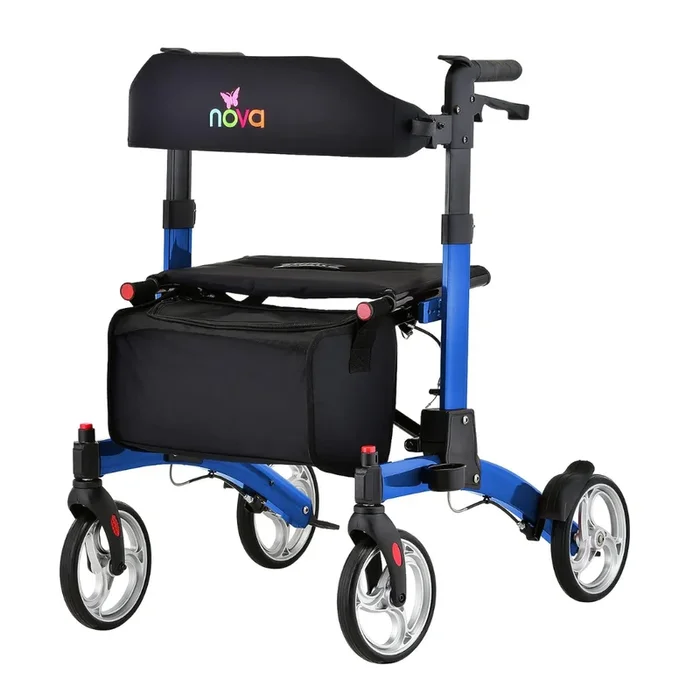 Nova Medical 4329 Monarch Adventure Foldable Rollator Walker with Large All Terrain 8” Wheels & Ultra Compact