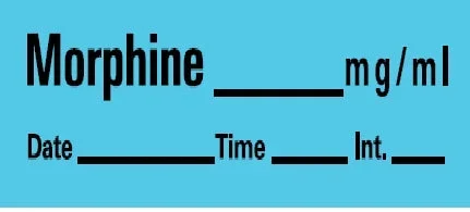 Precision Dynamics Barkley Pre-Printed Label Anesthesia Label Morphine Mg/Ml Date Time Int Blue 1-1/2 X 1/2 Inch – LAN-13