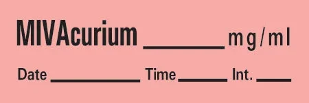 Precision Dynamics TimeMed Pre-Printed Label Timemed Anesthesia Label MIVAcurium Fluorescent Red 1-1/2 X 1/2 Inch – AN-160