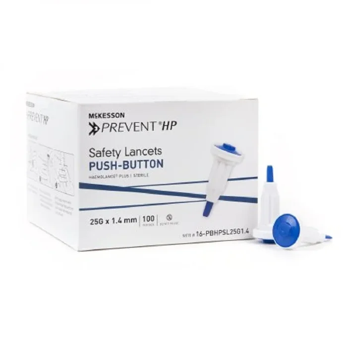Prevent Safety Lancet Fixed Depth Lancet Needle 1.4 Mm Depth 25 Gauge Push Button Box of 100