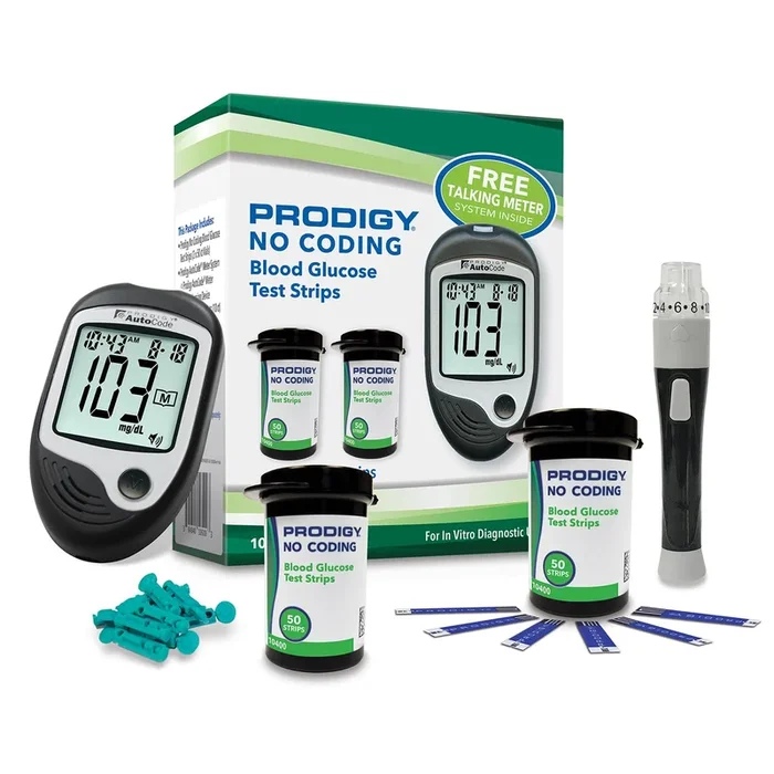 PRODIGY 10500 Talking Glucose Meter Kit with 100 No-Coding Test Strips (Green Packaging)