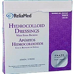ReliaMed Sterile Latex-Free Hydrocolloid Dressing with Foam Back 4″ x 4″