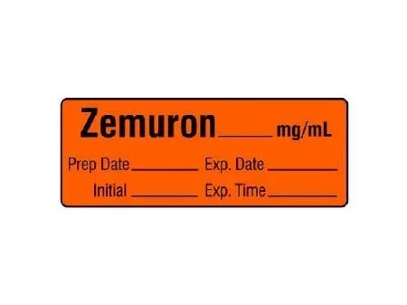 Shamrock Scientific Pre-Printed Label Anesthesia Label ZEMURON _____ mg / mL / Prep Date _____ Exp. Date _____ / Initial _____ Exp. Time _____ Fluorescent Red 1/2 X 500 Inch – SA-2215-EXP-PRE