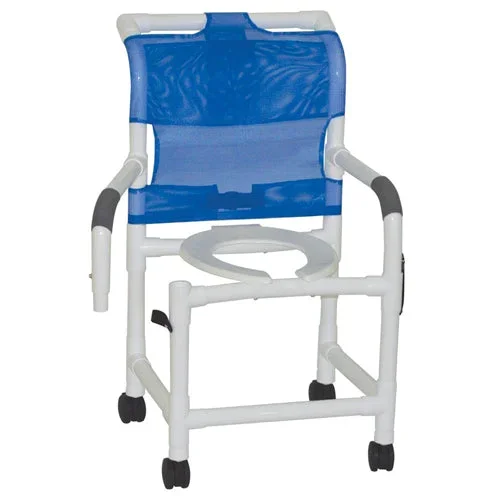 Shower Chair/Commode PVC 18 w/Double Drop-Arms & Casters