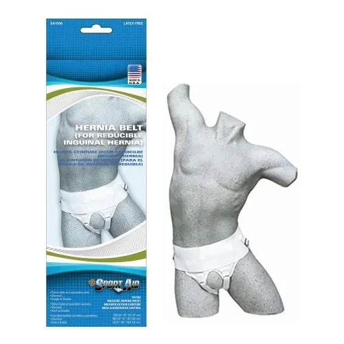 Sportaid Double Adjustable and Removable Hernia Truss, Men, White, Medium