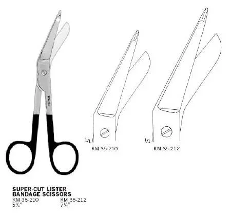 Teleflex Medical KMedic Super-Cut Bandage Scissors Lister 7-1/4 Inch Length Surgical Grade Stainless Steel NonSterile Finger Ring Handle Angled Blunt/Blunt – KM35212