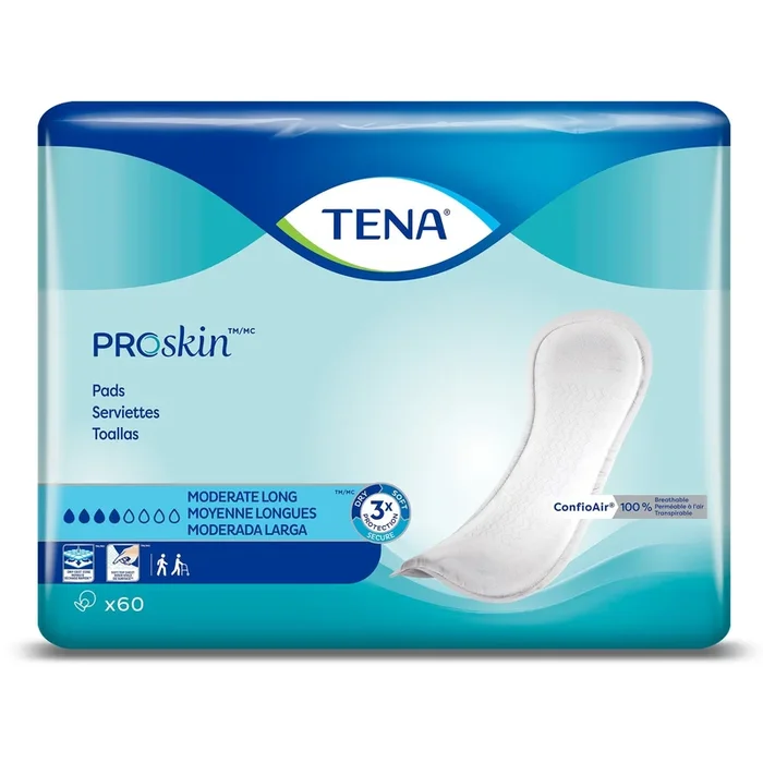 TENA Bladder Control Pads, Moderate Absorbency, Long, 12 Inch, Unisex, White