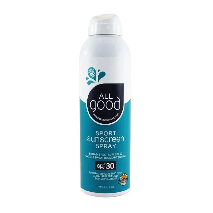 Todo el buen spf 30 spray de protector solar deportivo, resistente al agua, 6