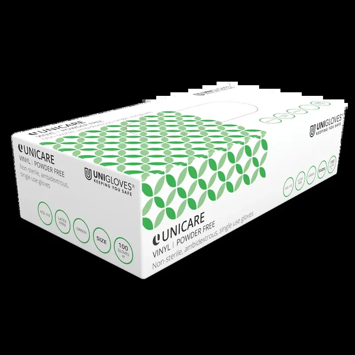 Unicare Green Vinyl Examination Gloves Box of 100