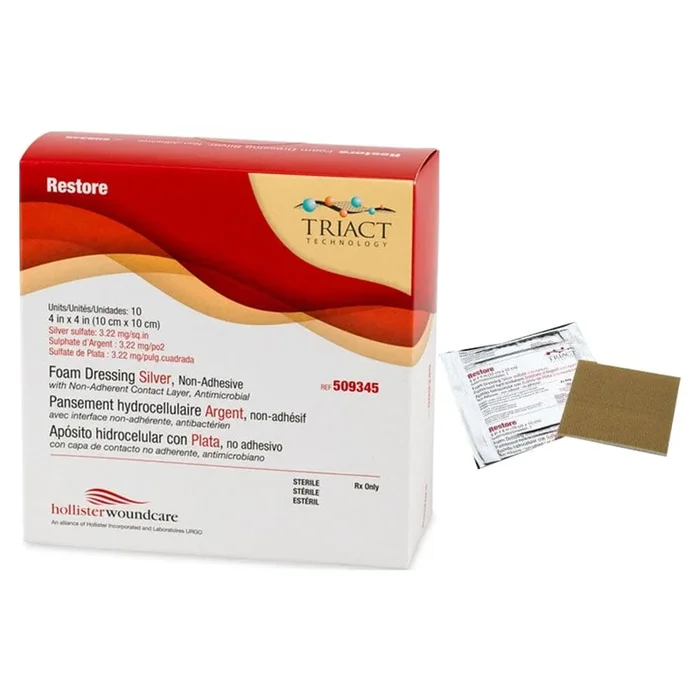 Urgo Restore® Foam with Silver Wound Dressing, Non-Adhesive; without Border, 4″ x 4″