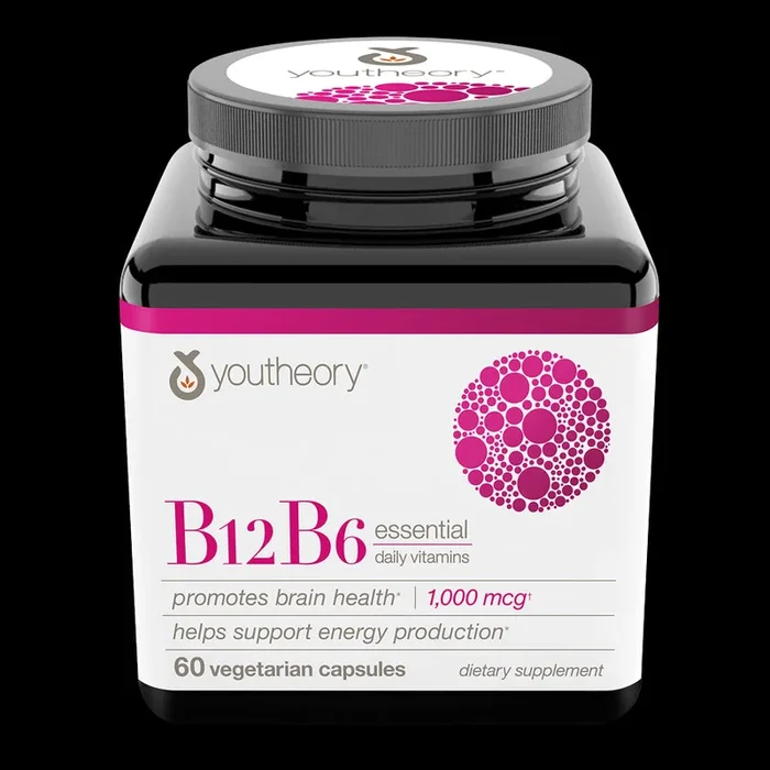 Youtheory B12 B6 Essential Vitamins, 60 Vegetarian Capsules